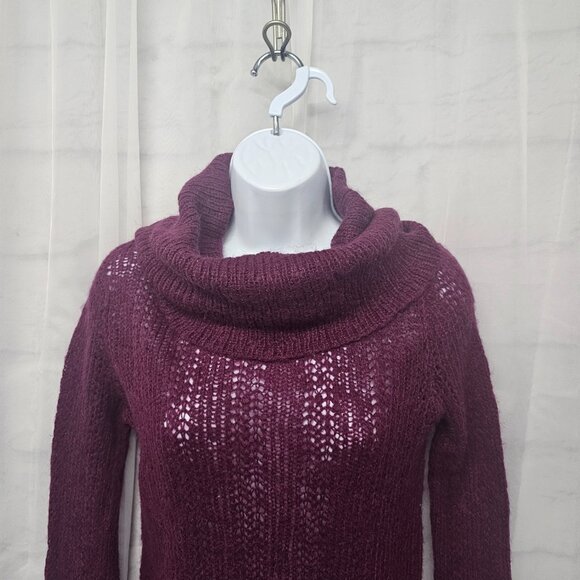 Wooden Ships Turtleneck Sweater Purple Wool Mohair Tunic Pointelle Knit S/M - Picture 2 of 10